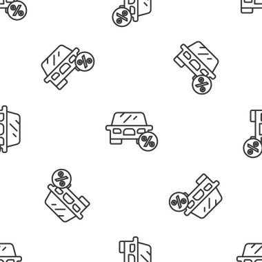 Gri çizgi araba kiralama yüzde ikonu beyaz arka planda izole edilmiş pürüzsüz desen. Kredi yüzdesi sembolü. Vektör