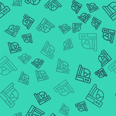 Siyah çizgi astronot başlığı simgesi yeşil arka planda izole edilmiş kusursuz desen. Vektör