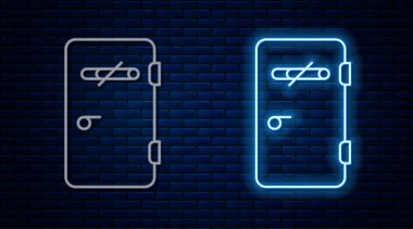 Parlayan neon hattı. Duvarda sigara içilmeyen alan simgesi izole edildi. Sigara içmek yasaktır işareti. Vektör