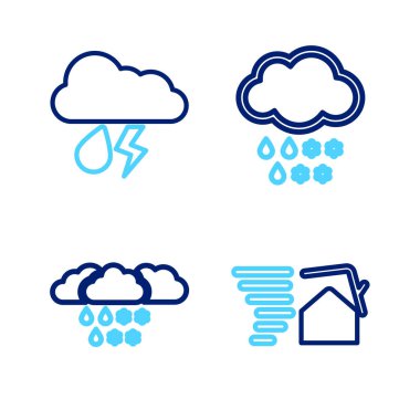 Hortum girdabı, kar, yağmur ve şimşek simgesi ile bulut oluşturun. Vektör