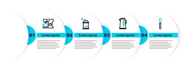 Hat kaşığı, tutacağı olan su ısıtıcısı, el yapımı kahve öğütücüsü ve elektrik karıştırıcı ikonu. Vektör