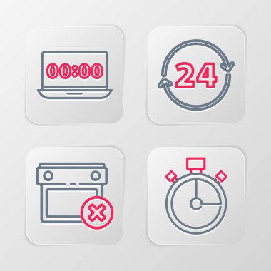 Satır Stopwatch, Takvim tarihi silme, Saat 24 saat ve dizüstü bilgisayar simgesini ayarla. Vektör