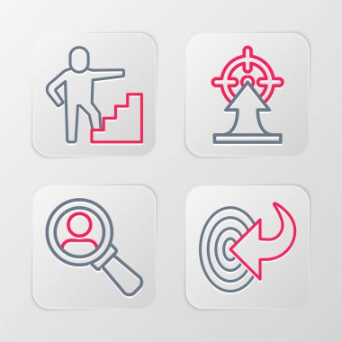 Hedef hattı, arama için büyüteç ve bitiş bayrağı simgesi olan merdiven ayarlayın. Vektör