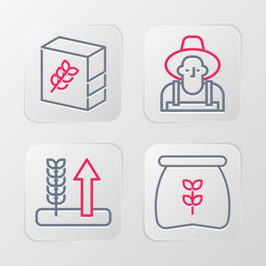 Un Torbası, Buğday, Şapkada Çiftçi ve Un Paketi ikonu. Vektör