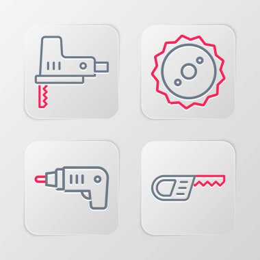 Çizgi Karşılaştırıcı testere, elektrik kablosuz tornavida, dairesel bıçak ve yapboz simgesini ayarla. Vektör