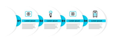 Hat Stereo hoparlörünü, Medya düğmesini, Mikrofonu ve Kayıt simgesini durdur. Vektör