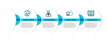 Açık çizgi, El, Mezuniyet şapkası ve Dünya ikonu. Vektör