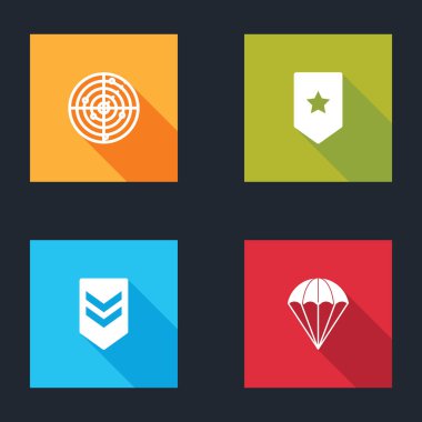 Radar 'ı hedefler, sembol ve paraşüt ikonu ile ayarla. Vektör.