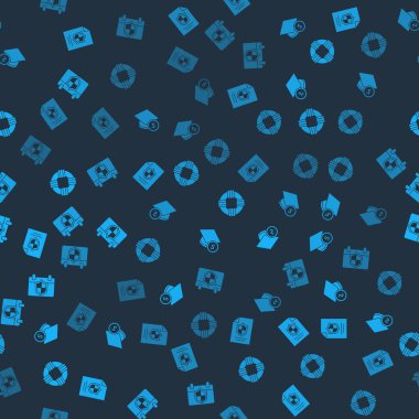 Anlaşmayı kalkan, mezuniyet şapkası ve sikke ile, Lifebuoy ve Takvim 'i kusursuz desen üzerine ayarla. Vektör.