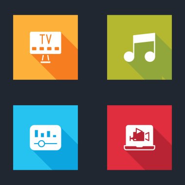 Smart Tv, Music note, tone, equalizer ve Online video oynatma simgesini ayarla. Vektör