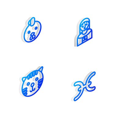 Isometric Hattı Astroloji kadını, Horoz Zodiac, Kaplan ve Balık ikonu. Vektör.