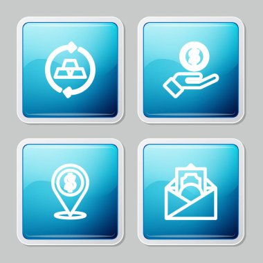 Altın külçeleri, El Veren Para, Nakit Konum ve Dolar sembollü Zarf. Vektör