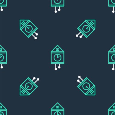 Hat Retro duvar izleme simgesi siyah arkaplanda izole edilmiş kusursuz desen. Guguklu saat işareti. Antika sarkaçlı saat. Vektör