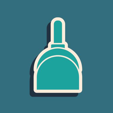 Yeşil faraş simgesi yeşil arkaplanda izole edildi. Temizlik işleri. Uzun gölge tarzı. Vektör İllüstrasyonu.