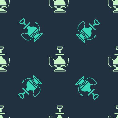 Yeşil ve bej nargile ikonu mavi arka planda izole edilmiş pürüzsüz desen. Vektör