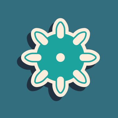 Green Set of false nails for manicure icon isolated on green background. Varnish color palette for nail extension. Artificial nails. Long shadow style. Vector