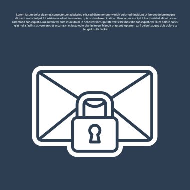 Mavi satır E- posta iletisi kilidi parola simgesi mavi arkaplanda izole edildi. Asma kilitli zarf. Özel, güvenlik, güvenlik, koruma, gizlilik. Vektör.