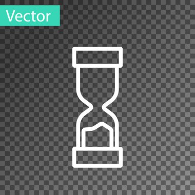 Beyaz çizgi Şeffaf arkaplanda izole edilmiş kum ikonu akan eski kum saati. Kum saati işareti. İş ve zaman yönetimi kavramı. Vektör.