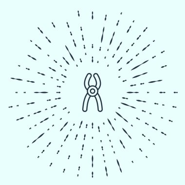 Siyah çizgi dişçi kerpeten simgesi gri arkaplanda izole edildi. Diş aletleri. Soyut çember rastgele noktalar. Vektör.