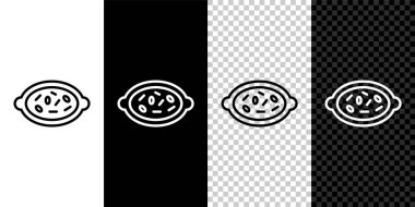 Kheer 'i siyah beyaz arka planda izole edilmiş bir kase simgesine yerleştir. Geleneksel Hint yemekleri. Vektör.