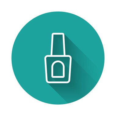 Oje ikonundan oluşan beyaz çizgi uzun gölgeli bir arka plan. Yeşil daire düğmesi. Vektör