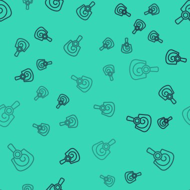 Siyah çizgi Koreli el hayran ikonu yeşil arka planda pürüzsüz desen izole etti. Vektör