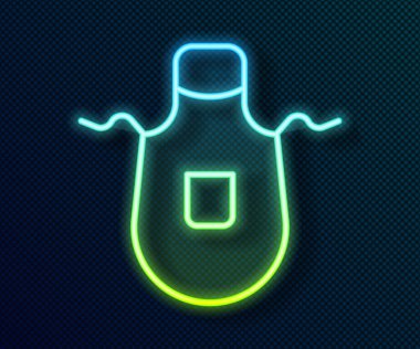 Parlayan neon hattı Mutfak önlüğü simgesi siyah arkaplanda izole edildi. Yemek pişirmek için şef üniforması. Vektör