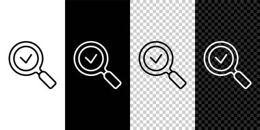 Siyah beyaz, şeffaf arkaplan üzerinde işaretleme simgesi olan çizgi büyütecini ayarla. Arama, odaklanma, yakınlaştırma, iş sembolü. Vektör