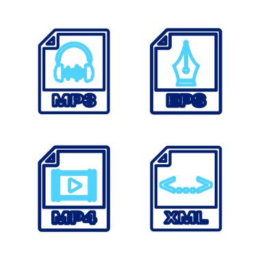 Satır XML dosya belgesi, MP4, EPS ve MP3 simgesini ayarla. Vektör