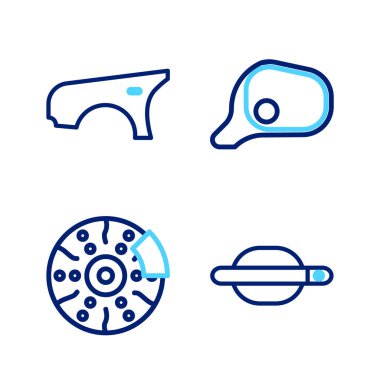 Hat kapısının kolunu ayarla. Caliper, ayna ve tampon ikonu olan fren diski. Vektör