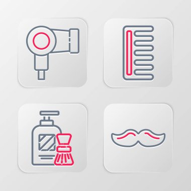 Sıra Bıyık, tıraş jeli köpüğü ve fırça, saç fırçası ve kurutma ikonu. Vektör