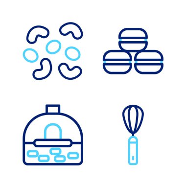 Kitchen çırpıcı, Brick sobası, Macaron kurabiyesi ve jöleli şeker ikonu. Vektör