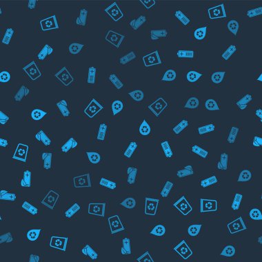 Geri dönüşüm kutusunu geri dönüşüm, batarya şarj seviyesi göstergesi, temiz su ve çevre doğa yaprağı ve bataryasını pürüzsüz desen ile ayarla. Vektör.