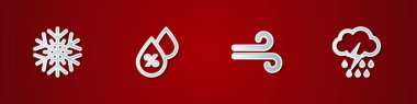 Kar Tanesi, Su Damlası yüzdesi, Rüzgar ve Bulut 'u yağmur ve şimşek simgesi ile ayarla. Vektör.