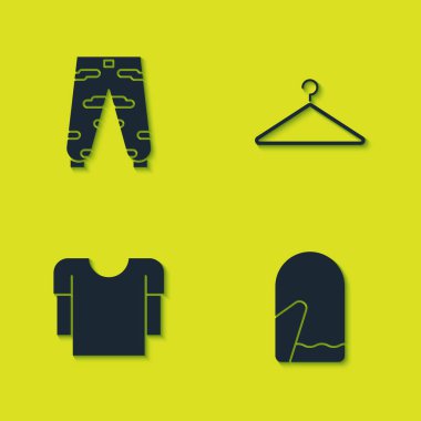 Kamuflaj pantolonu, Noel eldiveni, uzun kollu gömlek ve elbise ikonu hazırla. Vektör.