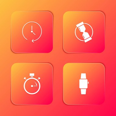 Saat, Eski Kum Saati, Stopwatch ve Smartwatch simgesini ayarla. Vektör.