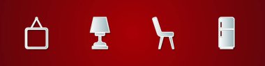 Ayna, masa lambası, Kol Sandalyesi ve Buzdolabı simgesini ayarla. Vektör.