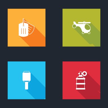 Askeri künye, helikopter, tanksavar el bombası ve el dumanı ikonu. Vektör