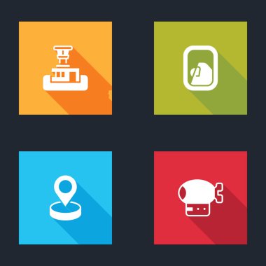 Havaalanı kontrol kulesi, uçak penceresi, konum ve hava ikonu ayarlayın. Vektör