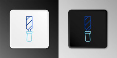 Gri arkaplanda Rasp metal dosya simgesi izole edildi. Ahşap ve metalle çalışmak için Rasp. Tezgah ve atölye için alet. Renkli taslak konsepti. Vektör