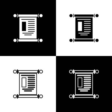 KHK, kağıt, parşömen, kaydırma simgesi siyah beyaz arkaplanda izole edildi. Çin parşömeni. Vektör İllüstrasyonu.