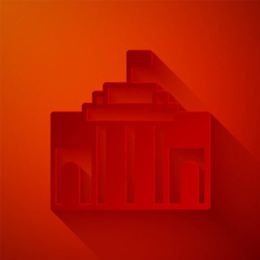 Paper cut Prado museum icon isolated on red background. Madrid, Spain. Paper art style. Vector. clipart