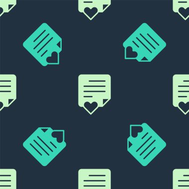 Sevgililer Günü ikonlu yeşil ve bej renkli Zarf mavi arkaplandaki kusursuz deseni izole etti. Mesaj aşkım. Aşk ve romantizm mektubu. Vektör