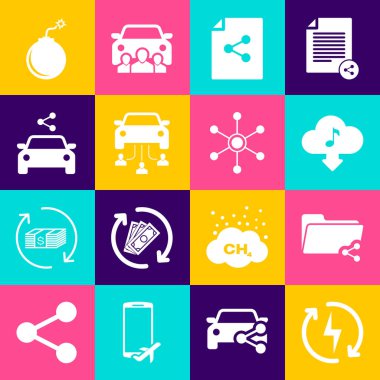 Yeniden yükleme, Paylaşım dizini, Bulut indirme müziği, dosya, araba paylaşımı ve simgeyi ayarla. Vektör