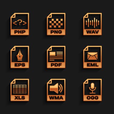 PDF dosya belgesini, WMA, OGG, EML, XLS ve EPS simgesini ayarla. Vektör