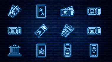 Şehir haritası, tren bileti, otobüs, havayolu, müze, bilet ve çevirmen kitap simgesini girin. Vektör