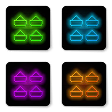 Parlayan neon hattı Hint baharat ikonu beyaz arka planda izole edildi. Siyah kare düğme. Vektör.