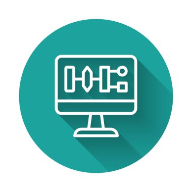 White line Algorithm icon isolated with long shadow background. Algorithm symbol design from Artificial Intelligence collection. Green circle button. Vector