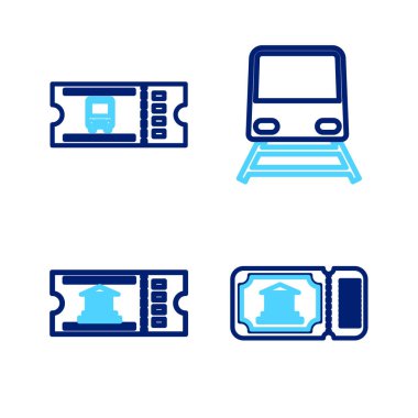 Müze bileti, tren ve otobüs ikonu. Vektör