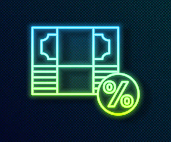 Parlayan neon hattı Para% simgesi siyah arkaplanda izole edildi. Yüzde sadakat cüzdanı. Vektör